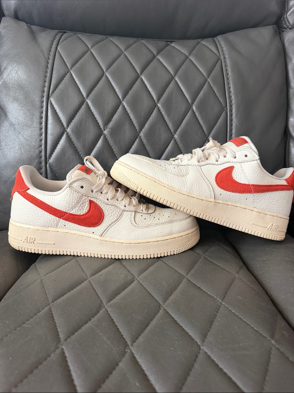 Nike Air Force 1 (AF1) Sneakers Cream Upper with Red/Orange Swoosh